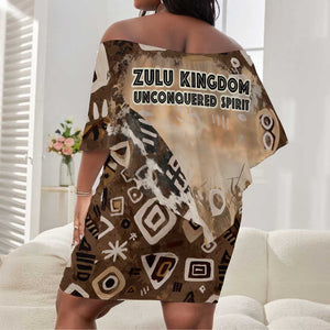Shaka Zulu Off Shoulder Short Dress Monochrome Portrait Zulu Kingdom Heritage Unconquered Spirit Warrior Legacy Theme - African Pride