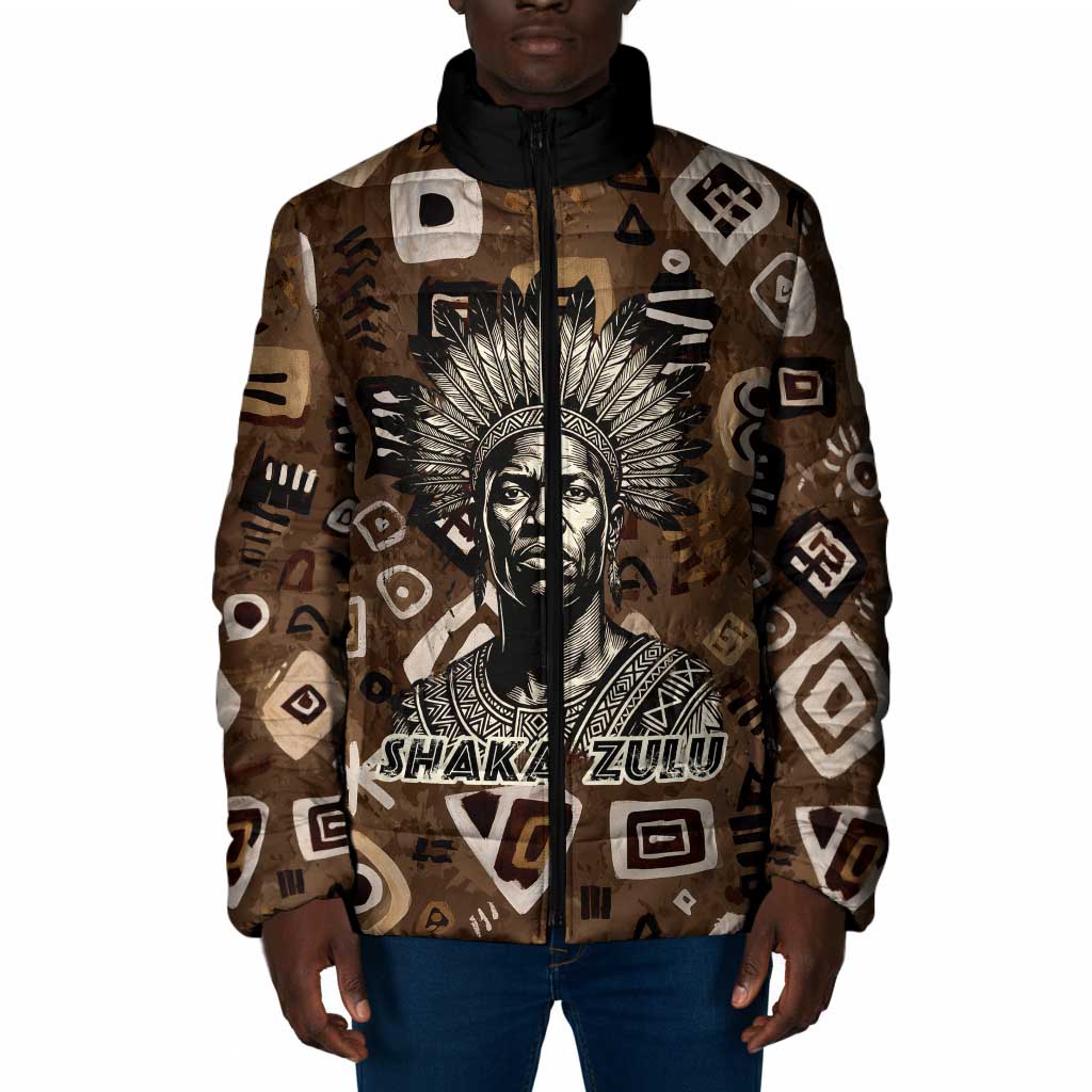 Shaka Zulu Padded Jacket Monochrome Portrait Zulu Kingdom Heritage Unconquered Spirit Warrior Legacy Theme - African Pride