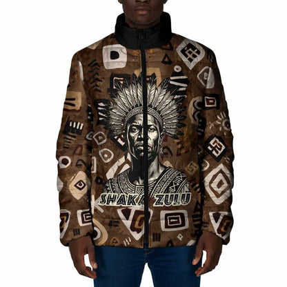 Shaka Zulu Padded Jacket Monochrome Portrait Zulu Kingdom Heritage Unconquered Spirit Warrior Legacy Theme - African Pride