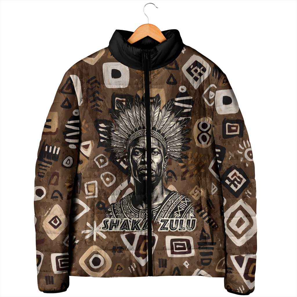 Shaka Zulu Padded Jacket Monochrome Portrait Zulu Kingdom Heritage Unconquered Spirit Warrior Legacy Theme - African Pride