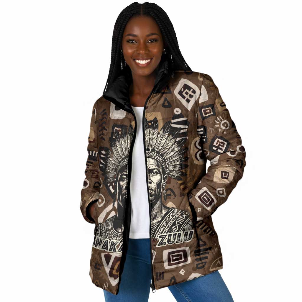 Shaka Zulu Padded Jacket Monochrome Portrait Zulu Kingdom Heritage Unconquered Spirit Warrior Legacy Theme - African Pride