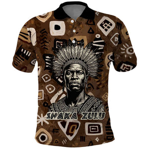 Shaka Zulu Polo Shirt Monochrome Portrait Zulu Kingdom Heritage Unconquered Spirit Warrior Legacy Theme - African Pride