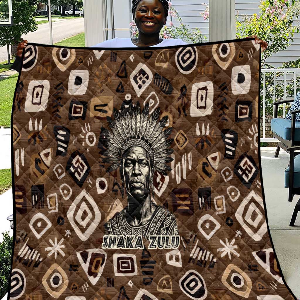 Shaka Zulu Quilt Monochrome Portrait Zulu Kingdom Heritage Unconquered Spirit Warrior Legacy Theme - African Pride