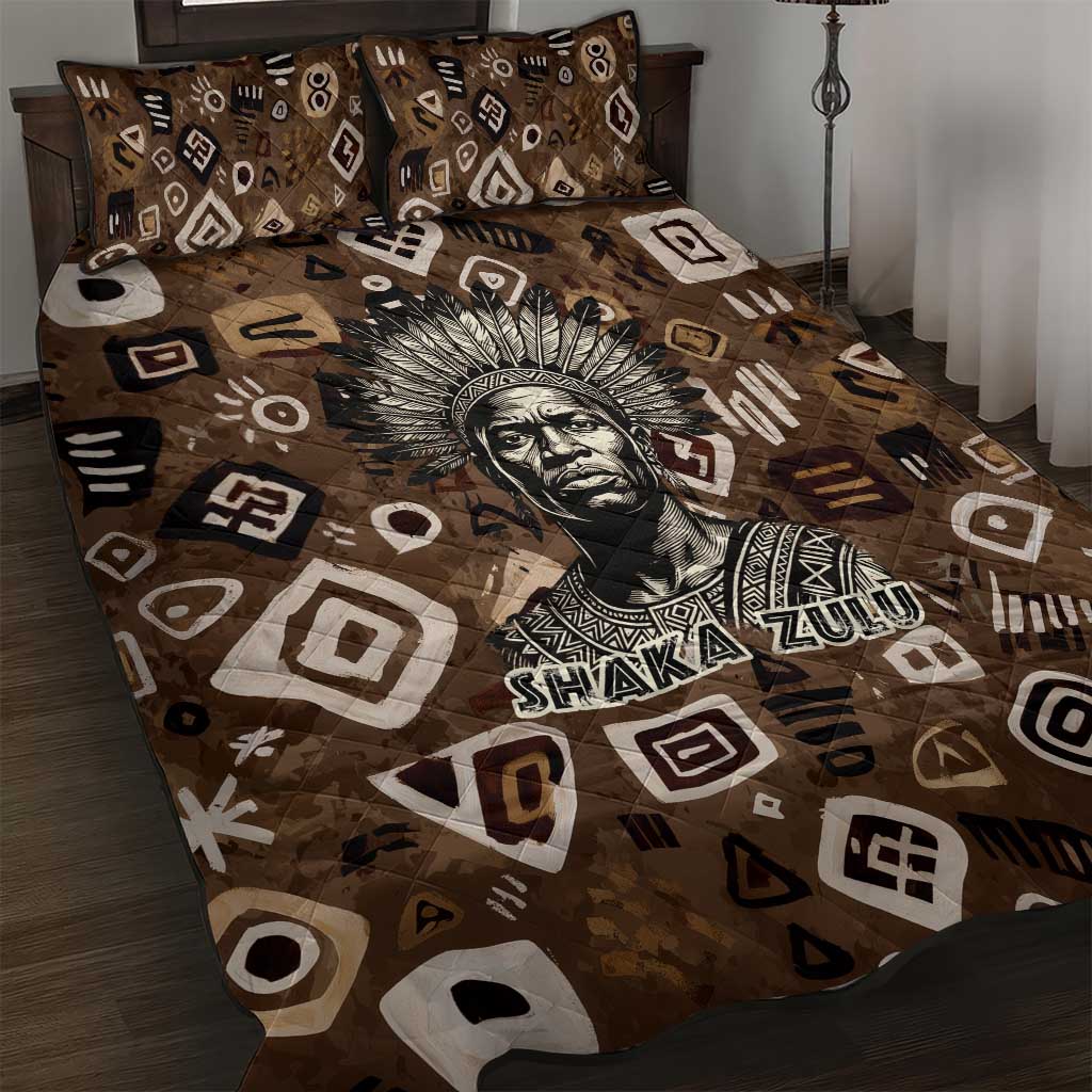 Shaka Zulu Quilt Bed Set Monochrome Portrait Zulu Kingdom Heritage Unconquered Spirit Warrior Legacy Theme - African Pride