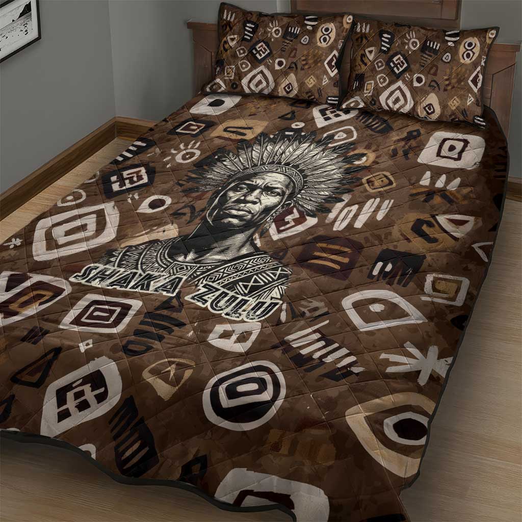 Shaka Zulu Quilt Bed Set Monochrome Portrait Zulu Kingdom Heritage Unconquered Spirit Warrior Legacy Theme - African Pride