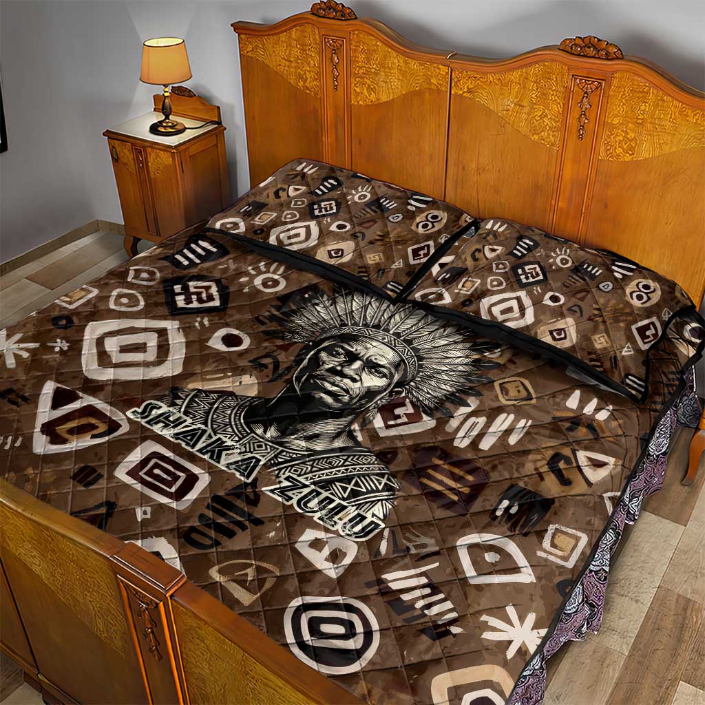 Shaka Zulu Quilt Bed Set Monochrome Portrait Zulu Kingdom Heritage Unconquered Spirit Warrior Legacy Theme - African Pride