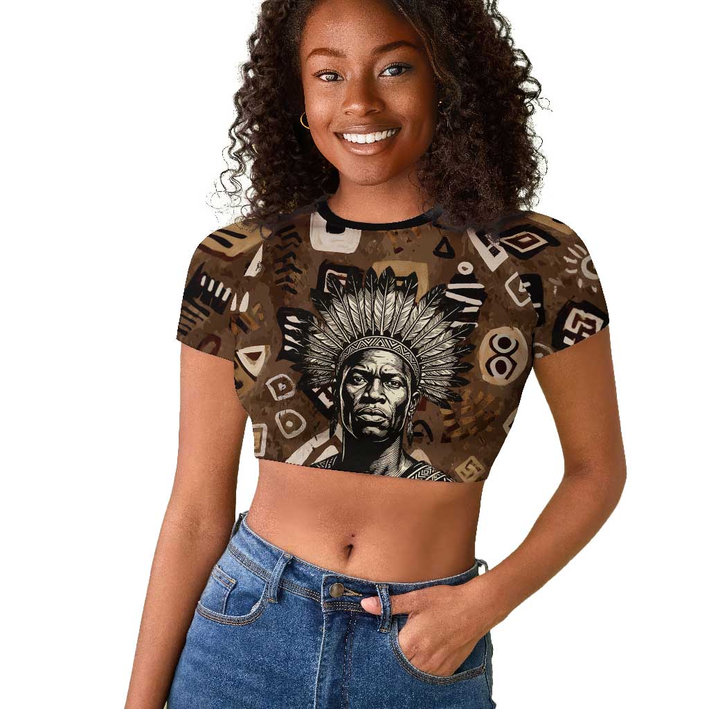 Shaka Zulu Raglan Cropped T shirt Monochrome Portrait Zulu Kingdom Heritage Unconquered Spirit Warrior Legacy Theme - African Pride