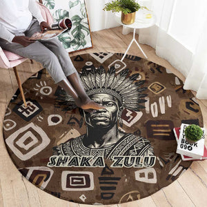 Shaka Zulu Round Carpet Monochrome Portrait Zulu Kingdom Heritage Unconquered Spirit Warrior Legacy Theme - African Pride