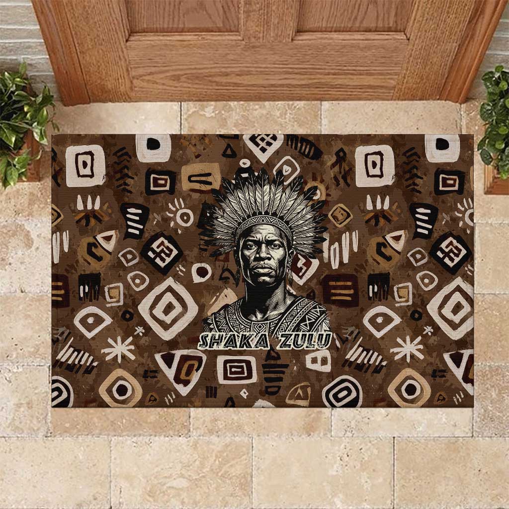 Shaka Zulu Rubber Doormat Monochrome Portrait Zulu Kingdom Heritage Unconquered Spirit Warrior Legacy Theme - African Pride