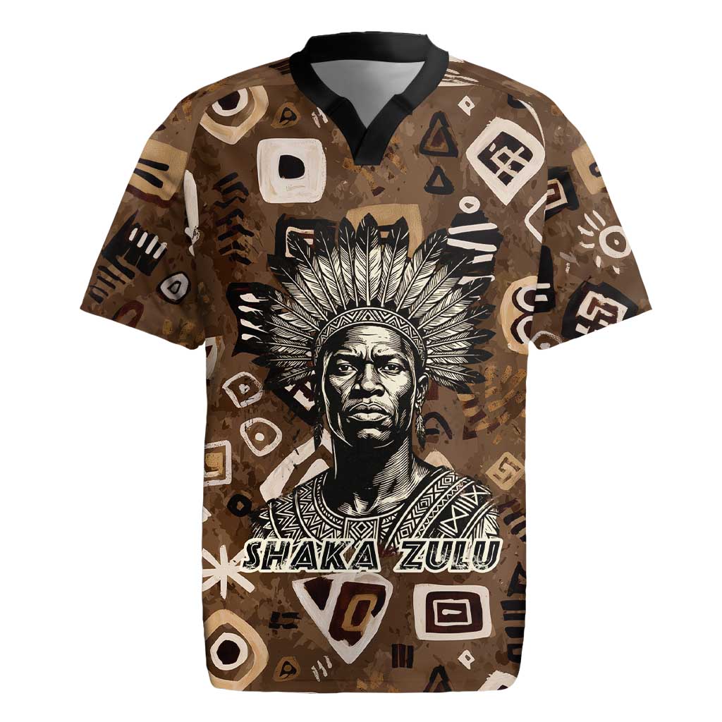 Shaka Zulu Rugby Jersey Monochrome Portrait Zulu Kingdom Heritage Unconquered Spirit Warrior Legacy Theme - African Pride