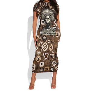 Shaka Zulu Short Sleeve Bodycon Dress Monochrome Portrait Zulu Kingdom Heritage Unconquered Spirit Warrior Legacy Theme - African Pride
