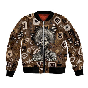Shaka Zulu Sleeve Zip Bomber Jacket Monochrome Portrait Zulu Kingdom Heritage Unconquered Spirit Warrior Legacy Theme - African Pride