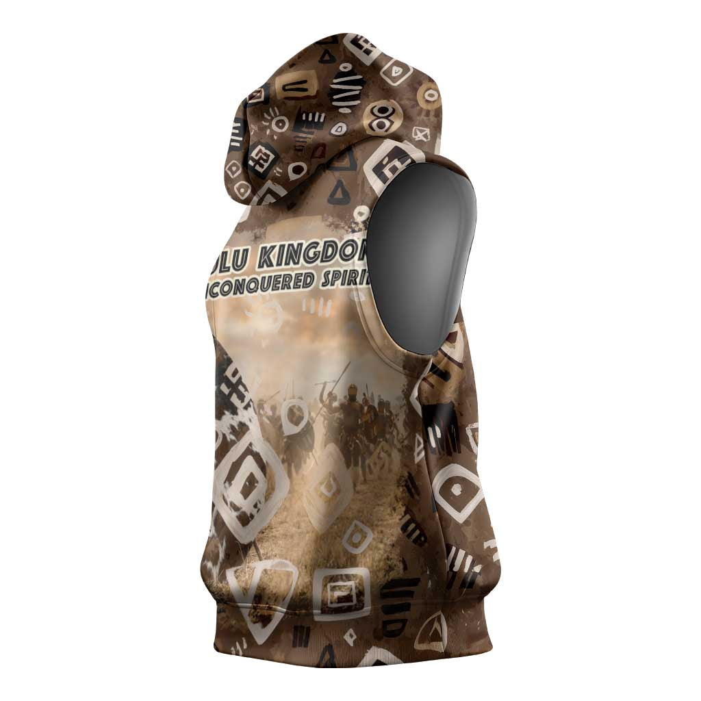 Shaka Zulu Sleeveless Hoodie Monochrome Portrait Zulu Kingdom Heritage Unconquered Spirit Warrior Legacy Theme - African Pride