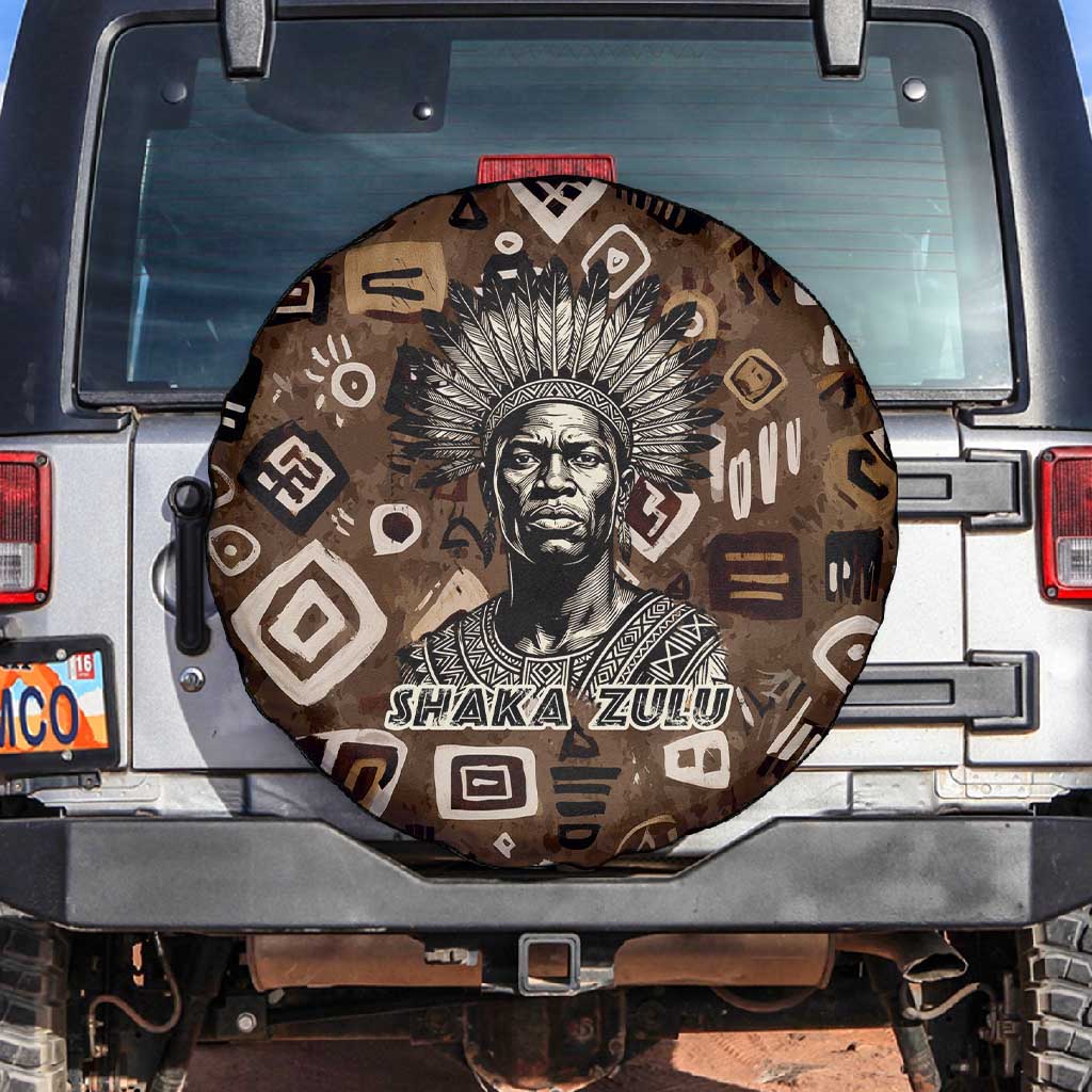 Shaka Zulu Spare Tire Cover Monochrome Portrait Zulu Kingdom Heritage Unconquered Spirit Warrior Legacy Theme - African Pride