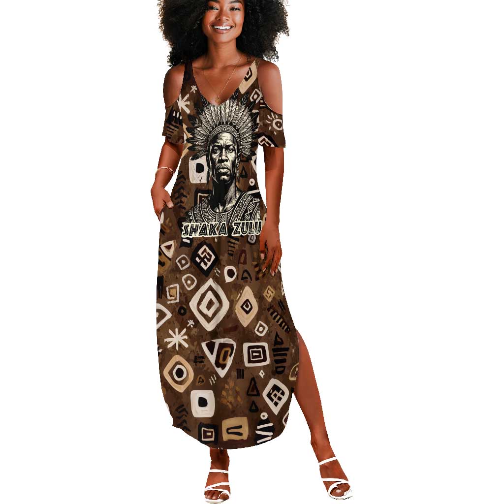 Shaka Zulu Summer Maxi Dress Monochrome Portrait Zulu Kingdom Heritage Unconquered Spirit Warrior Legacy Theme - African Pride