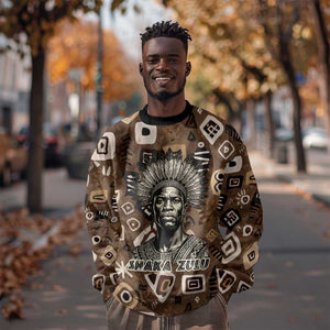 Shaka Zulu Sweatshirt Monochrome Portrait Zulu Kingdom Heritage Unconquered Spirit Warrior Legacy Theme - African Pride