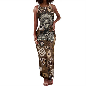 Shaka Zulu Tank Maxi Dress Monochrome Portrait Zulu Kingdom Heritage Unconquered Spirit Warrior Legacy Theme - African Pride