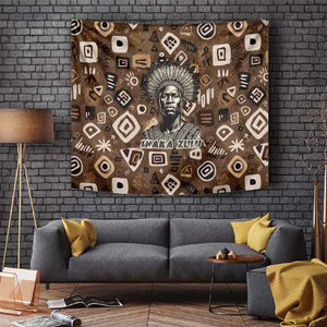 Shaka Zulu Tapestry Monochrome Portrait Zulu Kingdom Heritage Unconquered Spirit Warrior Legacy Theme - African Pride