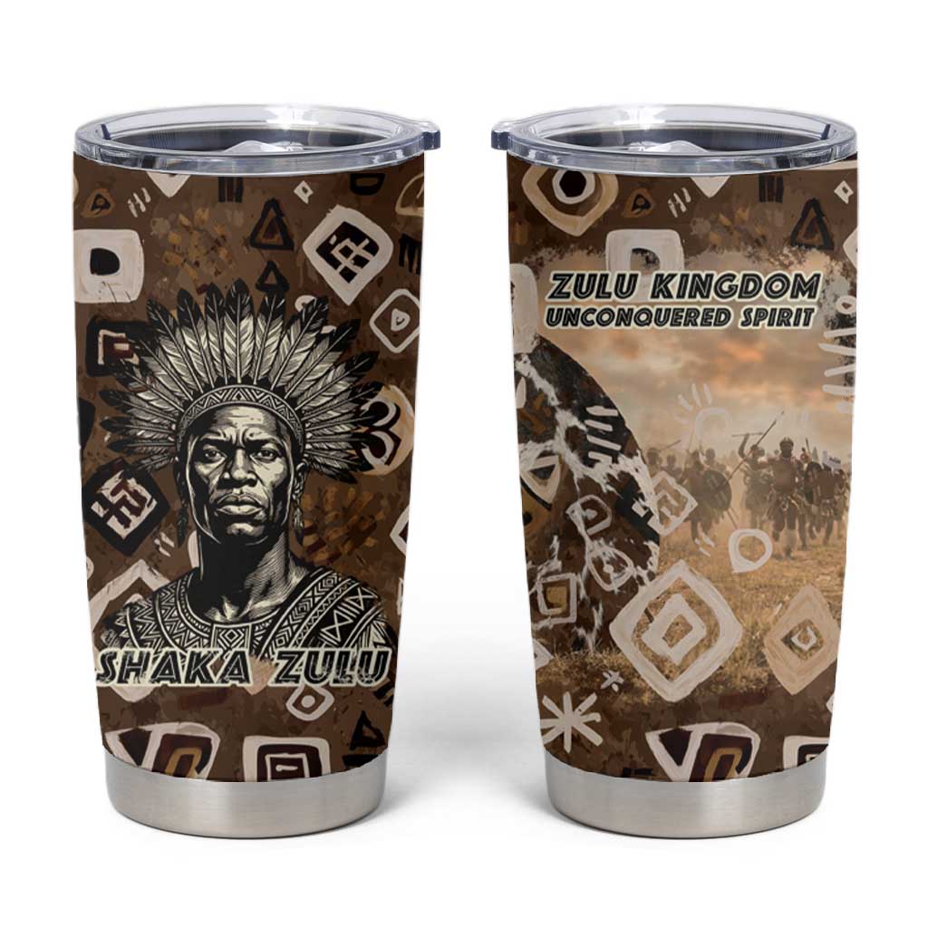 Shaka Zulu Tumbler Cup Monochrome Portrait Zulu Kingdom Heritage Unconquered Spirit Warrior Legacy Theme - African Pride