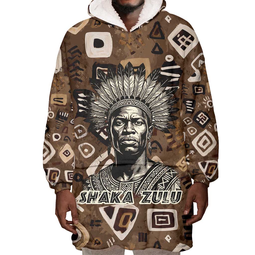 Shaka Zulu Wearable Blanket Hoodie Monochrome Portrait Zulu Kingdom Heritage Unconquered Spirit Warrior Legacy Theme - African Pride