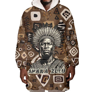 Shaka Zulu Wearable Blanket Hoodie Monochrome Portrait Zulu Kingdom Heritage Unconquered Spirit Warrior Legacy Theme - African Pride