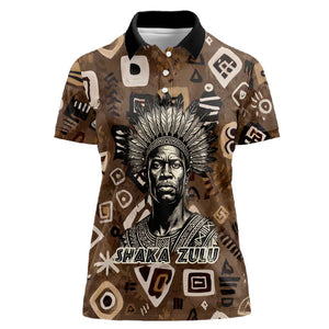 Shaka Zulu Women Polo Shirt Monochrome Portrait Zulu Kingdom Heritage Unconquered Spirit Warrior Legacy Theme - African Pride