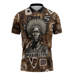 Shaka Zulu Zipper Polo Shirt Monochrome Portrait Zulu Kingdom Heritage Unconquered Spirit Warrior Legacy Theme - African Pride