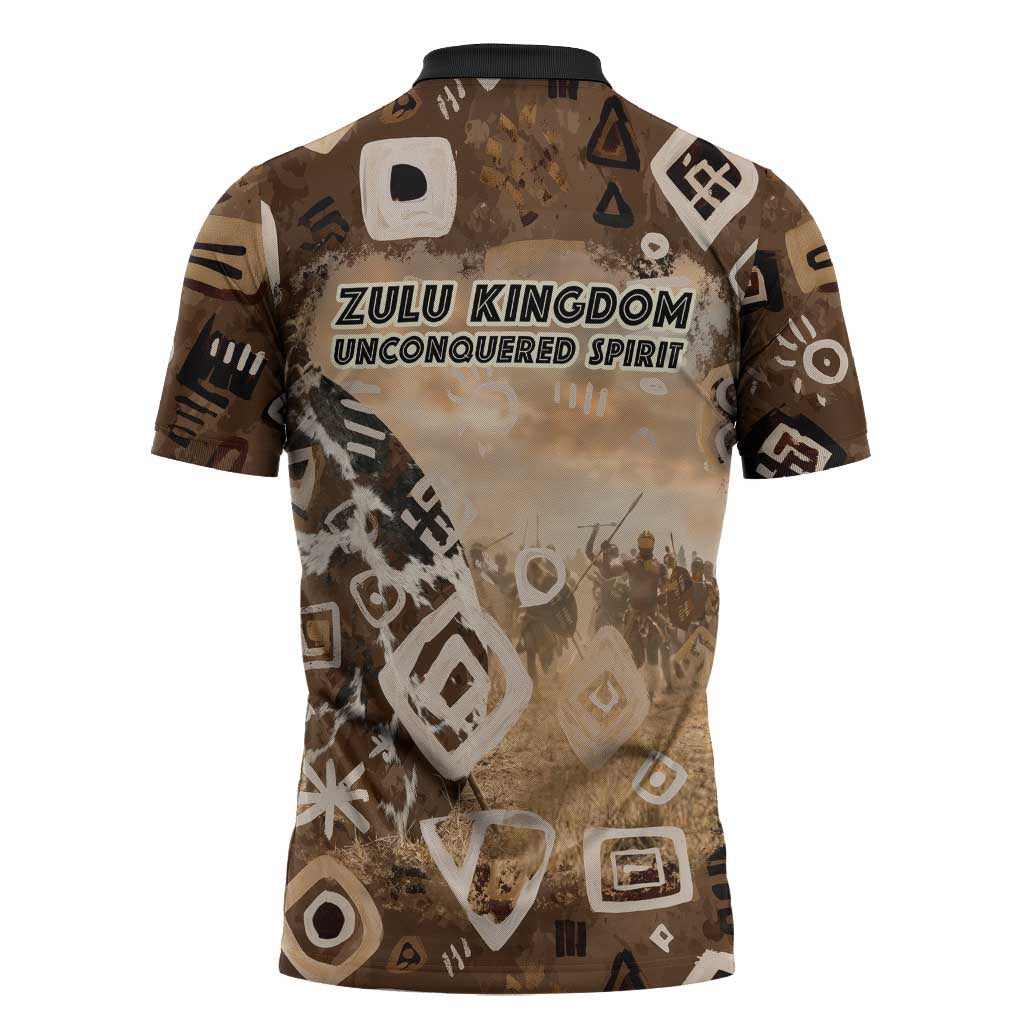 Shaka Zulu Zipper Polo Shirt Monochrome Portrait Zulu Kingdom Heritage Unconquered Spirit Warrior Legacy Theme - African Pride