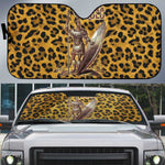 Shaka Zulu Auto Sun Shade Leopard Print Design Traditional Warrior Spear and Shield Illustration Tribal King - African Pride