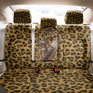 Shaka Zulu Back Car Seat Cover Leopard Print Design Traditional Warrior Spear and Shield Illustration Tribal King - African Pride