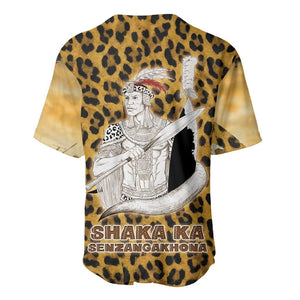 Shaka Zulu Baseball Jersey Leopard Print Design Traditional Warrior Spear and Shield Illustration Tribal King - African Pride