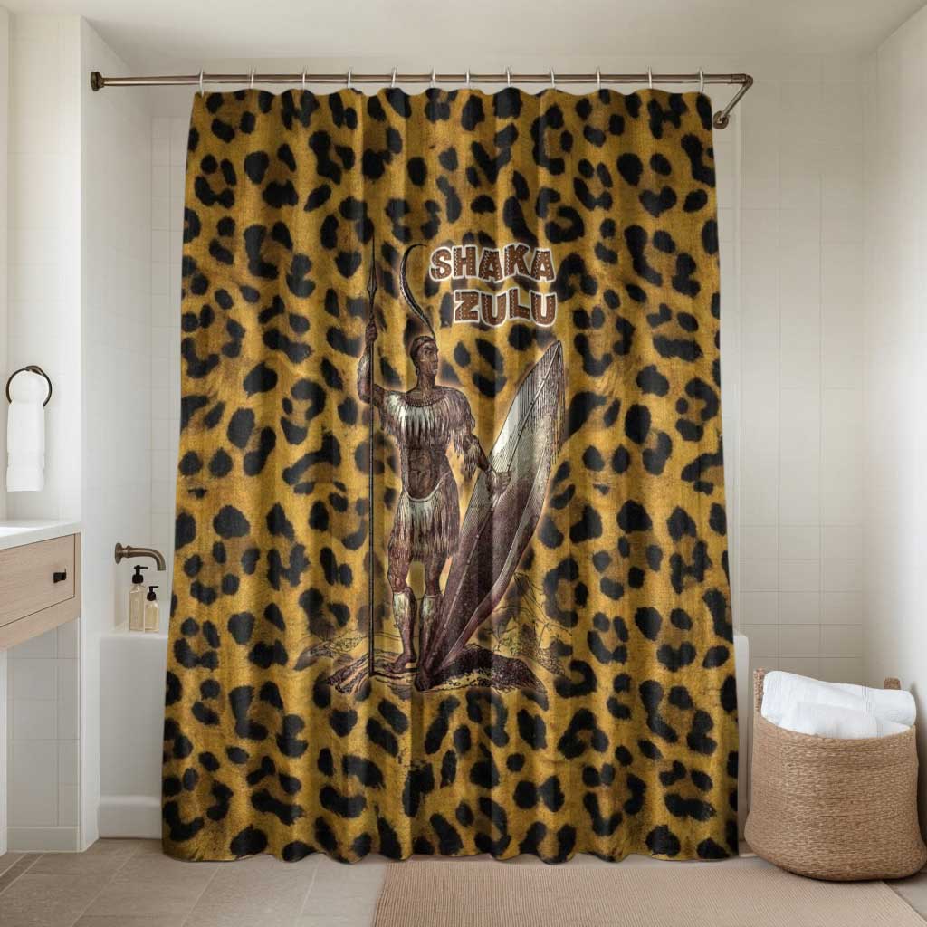 Shaka Zulu Bathroom Set Leopard Print Design Traditional Warrior Spear and Shield Illustration Tribal King - African Pride
