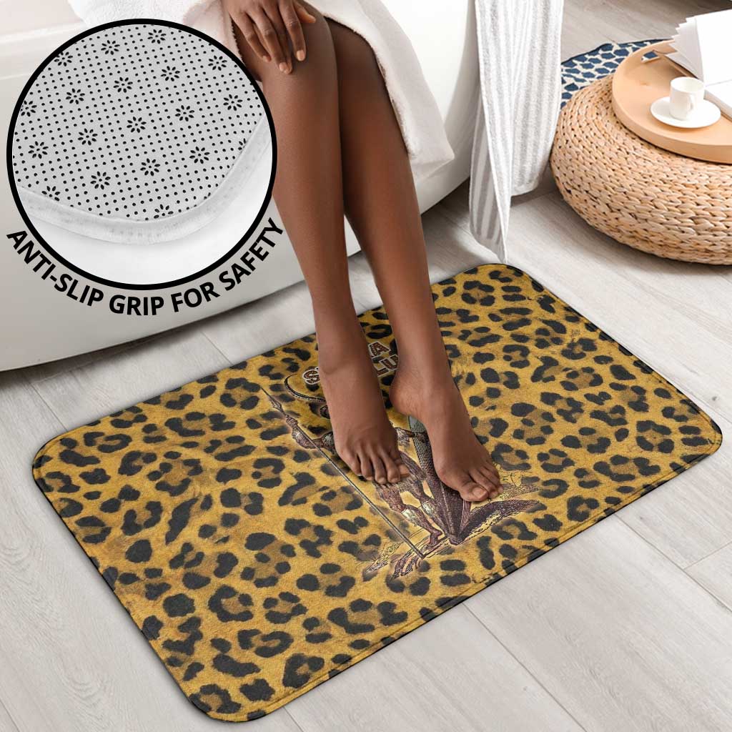 Shaka Zulu Bathroom Set Leopard Print Design Traditional Warrior Spear and Shield Illustration Tribal King - African Pride