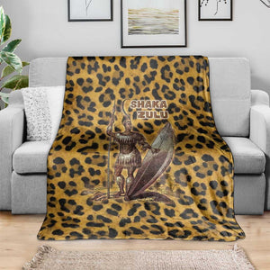 Shaka Zulu Blanket Leopard Print Design Traditional Warrior Spear and Shield Illustration Tribal King - African Pride