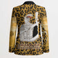 Shaka Zulu Blazer Leopard Print Design Traditional Warrior Spear and Shield Illustration Tribal King - African Pride