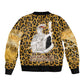 Shaka Zulu Bomber Jacket Leopard Print Design Traditional Warrior Spear and Shield Illustration Tribal King - African Pride
