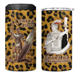 Shaka Zulu 4 in 1 Can Cooler Tumbler Leopard Print Design Traditional Warrior Spear and Shield Illustration Tribal King - African Pride