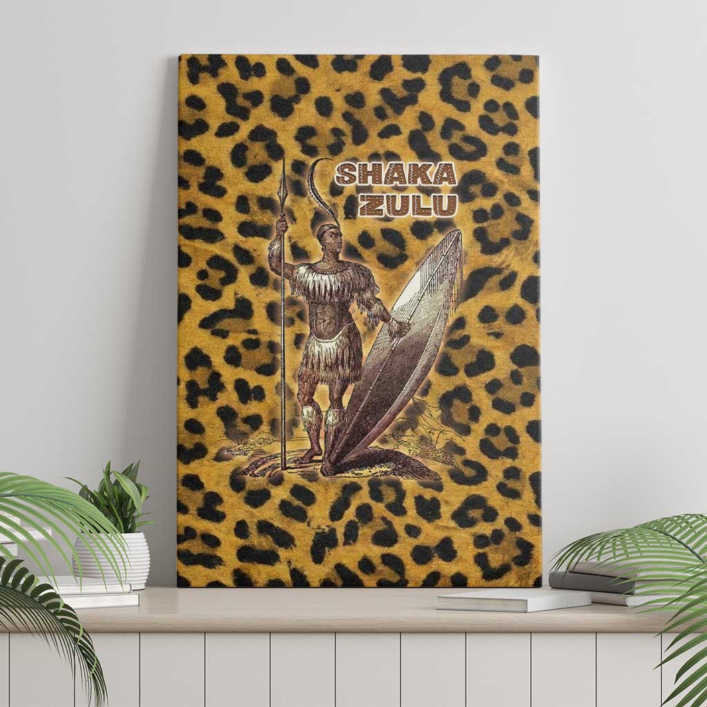Shaka Zulu Canvas Wall Art Leopard Print Design Traditional Warrior Spear and Shield Illustration Tribal King - African Pride