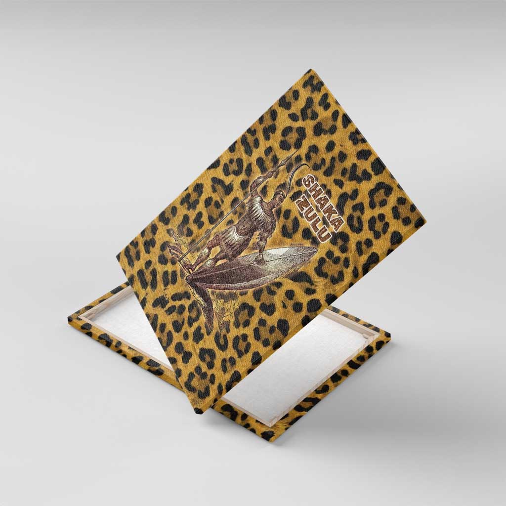 Shaka Zulu Canvas Wall Art Leopard Print Design Traditional Warrior Spear and Shield Illustration Tribal King - African Pride