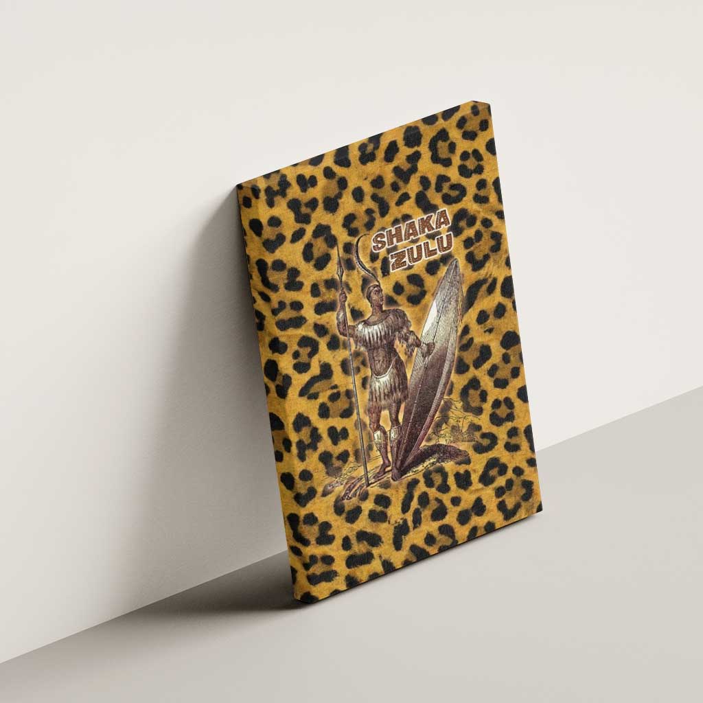 Shaka Zulu Canvas Wall Art Leopard Print Design Traditional Warrior Spear and Shield Illustration Tribal King - African Pride