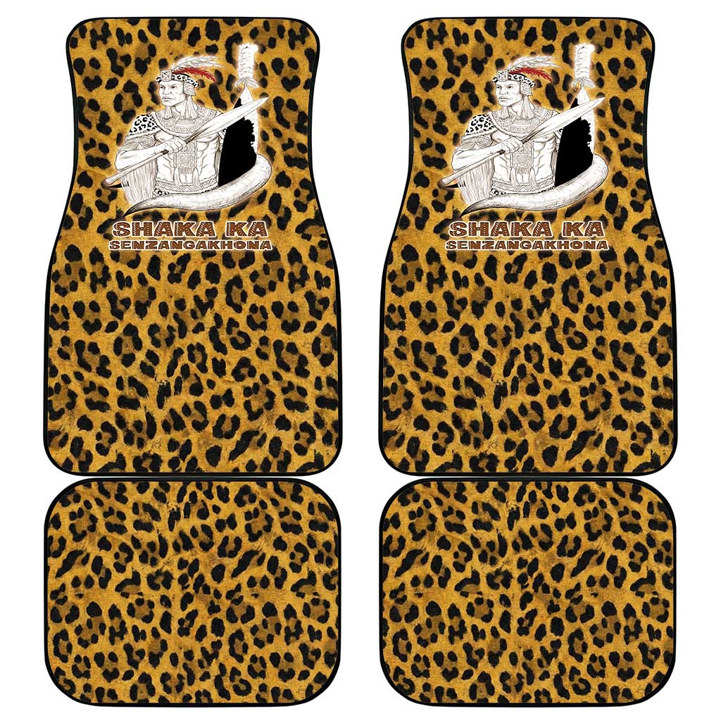 Shaka Zulu Car Mats Leopard Print Design Traditional Warrior Spear and Shield Illustration Tribal King - African Pride