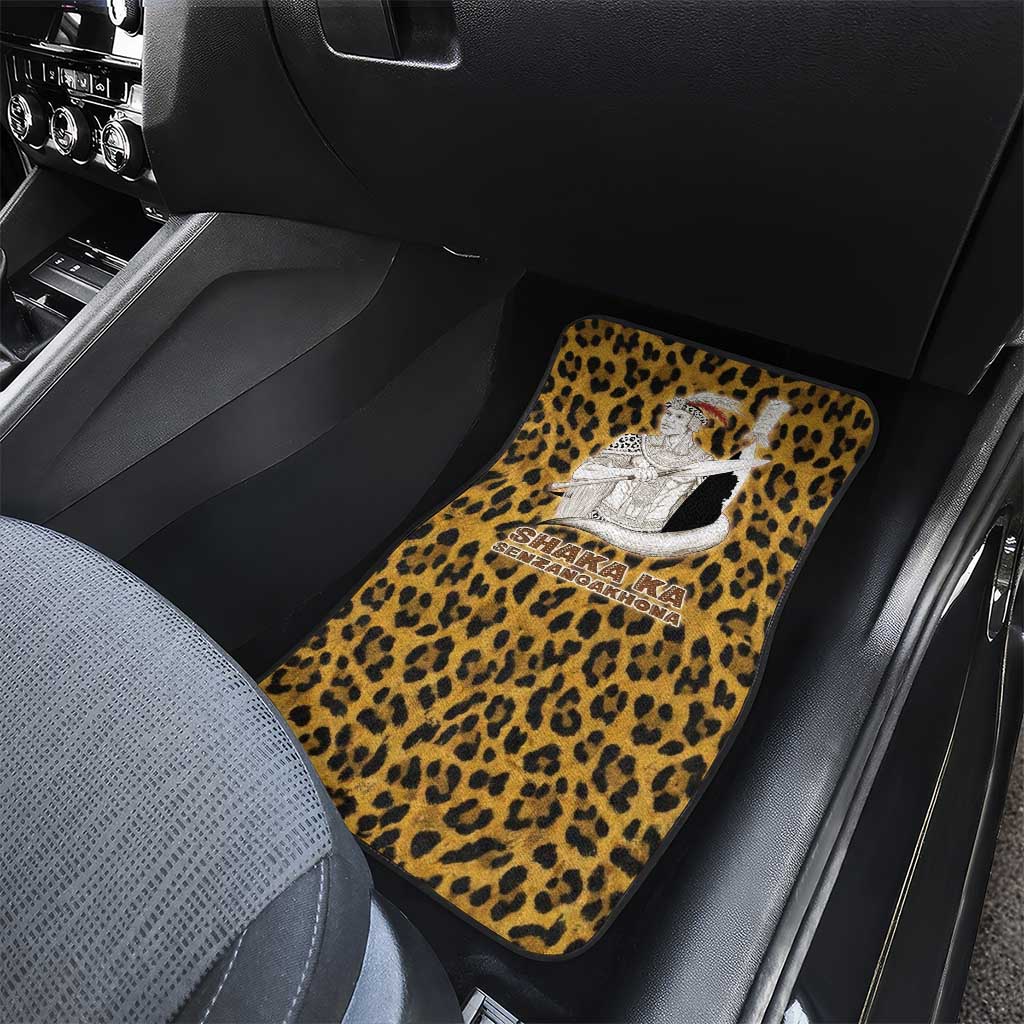 Shaka Zulu Car Mats Leopard Print Design Traditional Warrior Spear and Shield Illustration Tribal King - African Pride