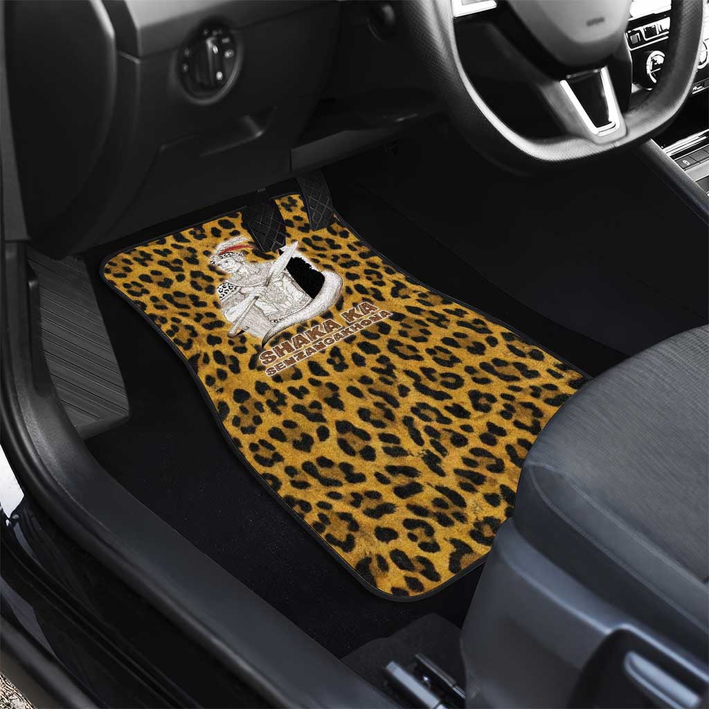 Shaka Zulu Car Mats Leopard Print Design Traditional Warrior Spear and Shield Illustration Tribal King - African Pride