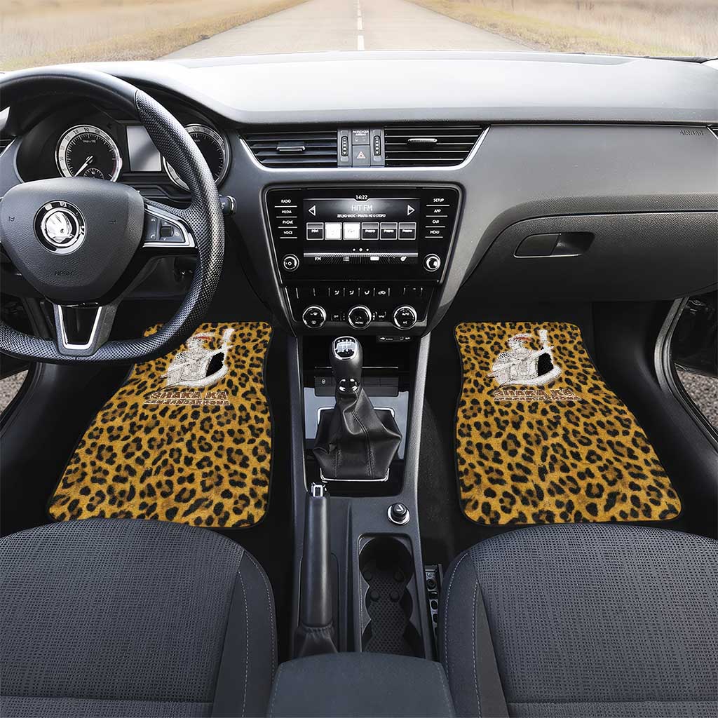 Shaka Zulu Car Mats Leopard Print Design Traditional Warrior Spear and Shield Illustration Tribal King - African Pride