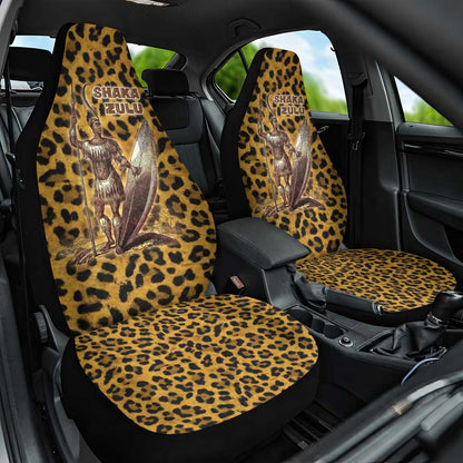 Shaka Zulu Car Seat Cover Leopard Print Design Traditional Warrior Spear and Shield Illustration Tribal King - African Pride