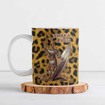 Shaka Zulu Ceramic Mug Leopard Print Design Traditional Warrior Spear and Shield Illustration Tribal King - African Pride