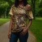 Shaka Zulu Cross Shoulder Shirt Leopard Print Design Traditional Warrior Spear and Shield Illustration Tribal King - African Pride