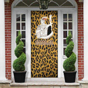 Shaka Zulu Door Cover Leopard Print Design Traditional Warrior Spear and Shield Illustration Tribal King - African Pride