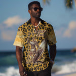 Shaka Zulu Hawaiian Shirt Leopard Print Design Traditional Warrior Spear and Shield Illustration Tribal King - African Pride