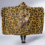 Shaka Zulu Hooded Blanket Leopard Print Design Traditional Warrior Spear and Shield Illustration Tribal King - African Pride